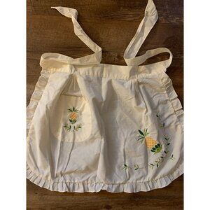MCM White Half Apron with hand Stitched Pineapple Design